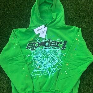Green Sp5der Rhinestone Hoodie